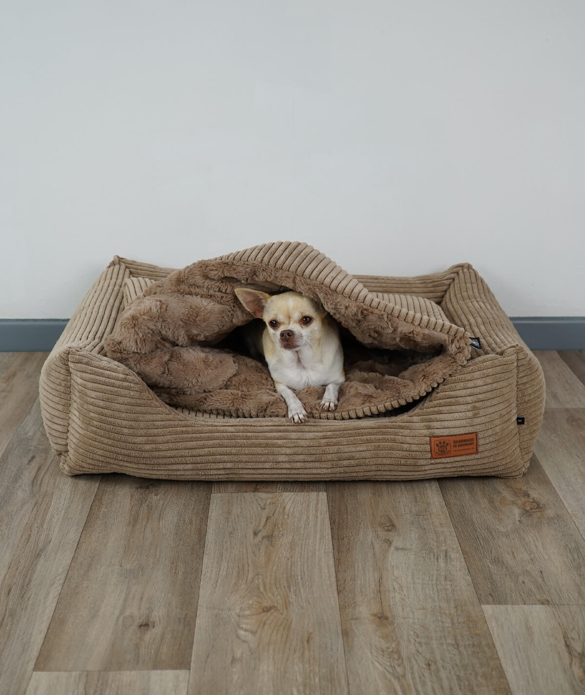 Hundebett Kuschelbett Deluxe Cord mit Einstieg orthopädisch